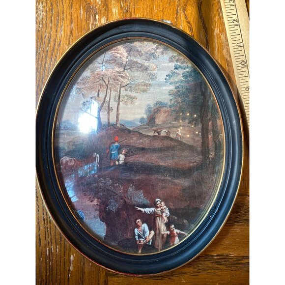 Vintage Oval Convex Bubble Glass Framed Pastoral Landscape Print By E.A. Riba Co - Picture 4 of 6